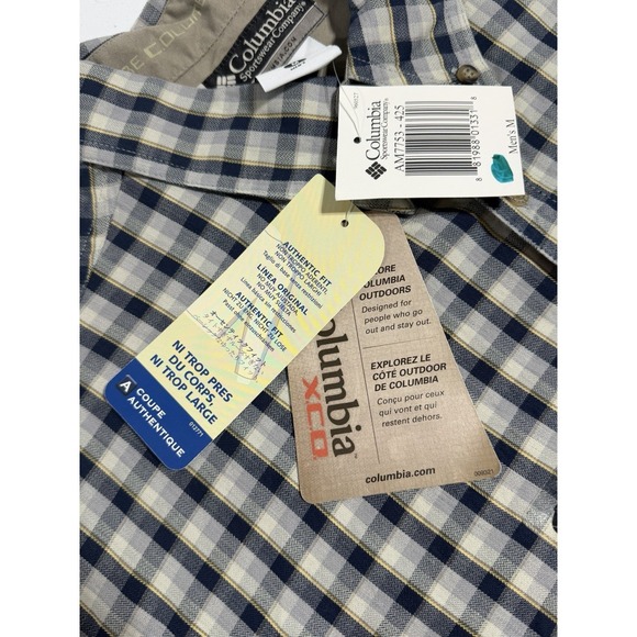 Columbia XCO Button Down Shirt Mens Medium Navy Plaid Long Sleeve Outdoor - Picture 4 of 10
